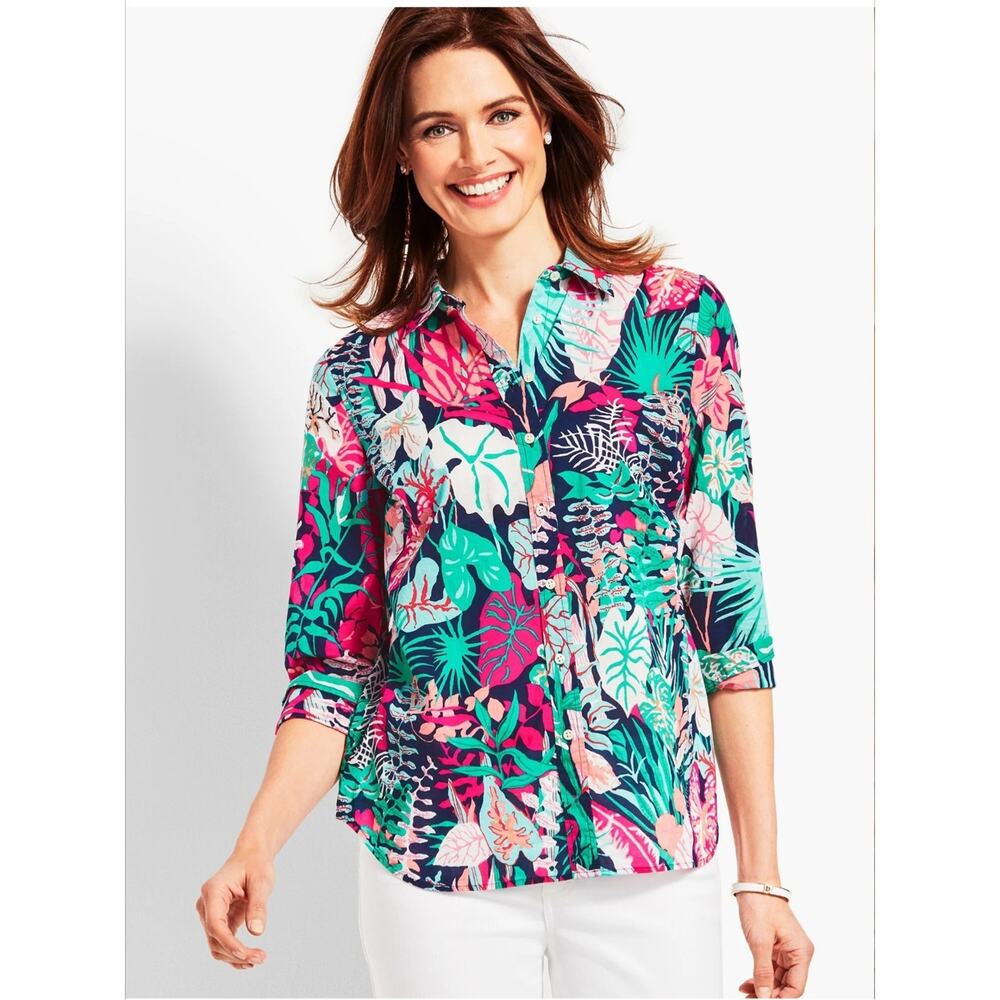 Talbots Shirt Womens Large The Classic Casual Button Up Jungle Botanical